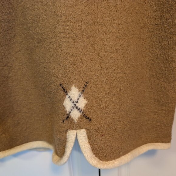 RARE Vintage 100% Wool  Camel Tan w/ Cream Trim Argyle Zip Cardigan | Size S/M - Picture 3 of 12